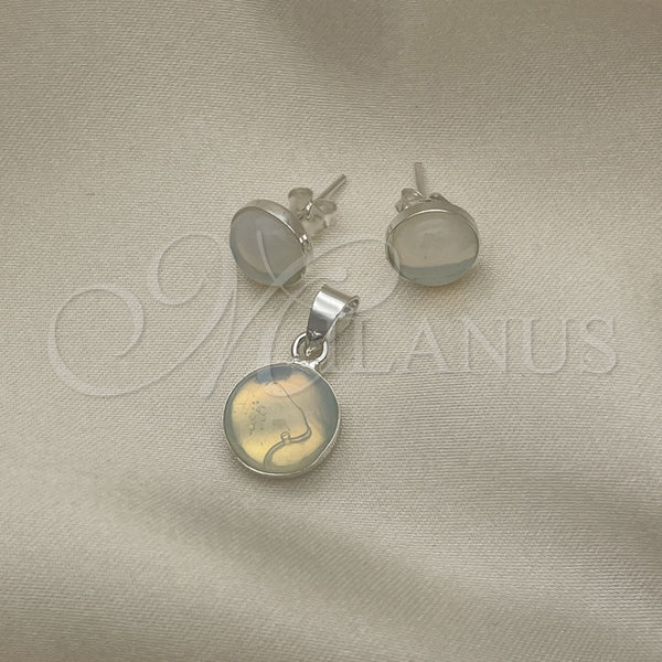 Sterling Silver Ring — Earring and Pendant Adult Set with White Opal — main product view — SKU 151558 | Plata 925 anillo — Earring and Pendant Adult Set with blanco Opal — SKU 151558