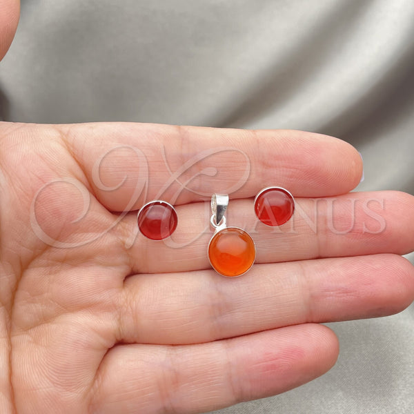 Sterling Silver Ring — Earring and Pendant Adult Set with Orange Red — alternate product view — SKU 151559 | Plata 925 anillo — Earring and Pendant Adult Set with Orange Red — SKU 151559