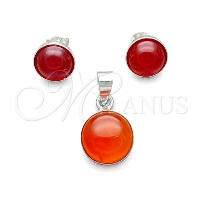 Sterling Silver Earring and Pendant Adult Set, with Orange Red Pearl, Polished, Silver Finish, 10.392.0003 for wholesale, main product view