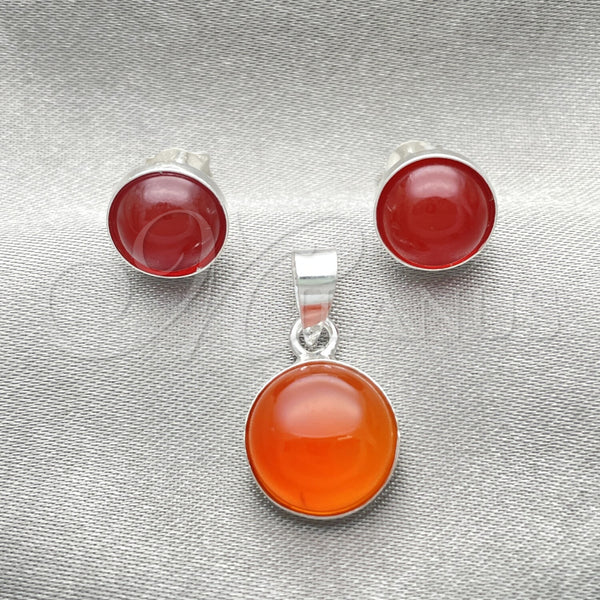 Sterling Silver Ring — Earring and Pendant Adult Set with Orange Red — main product view — SKU 151559 | Plata 925 anillo — Earring and Pendant Adult Set with Orange Red — SKU 151559