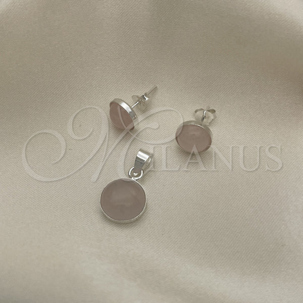 Sterling Silver Ring — Earring and Pendant Adult Set with Rose Opal — main product view — SKU 151561 | Plata 925 anillo — Earring and Pendant Adult Set with Rose Opal — SKU 151561