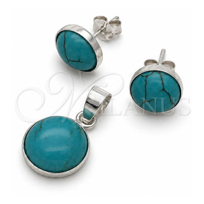 Sterling Silver Earring and Pendant Adult Set, with Light Turquoise Opal, Polished, Silver Finish, 10.392.0007
