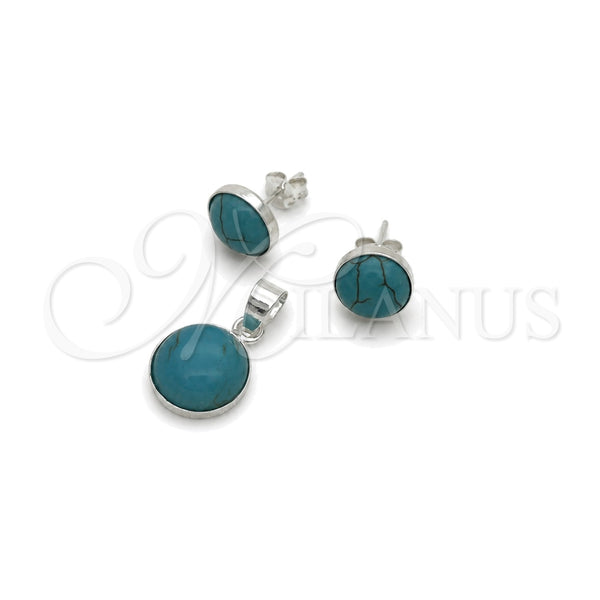 Sterling Silver Earring and Pendant Adult Set, with Light Turquoise Opal, Polished, Silver Finish, 10.392.0007