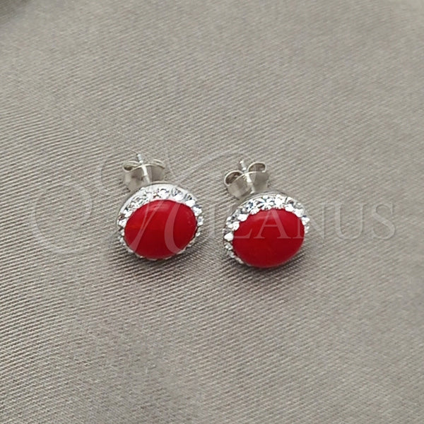 Sterling Silver Ring — Stud Earring with Orange Red Pearl Polished 02. — alternate product view — SKU 151565 | Plata 925 anillo — Stud Earring with Orange Red Pearl pulido 02. — SKU 151565