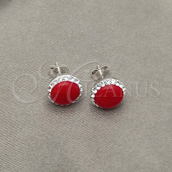 Sterling Silver Stud Earring, with Orange Red Pearl, Polished, Silver Finish, 02.399.0047