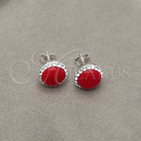 Sterling Silver Stud Earring, with Orange Red Pearl, Polished, Silver Finish, 02.399.0047