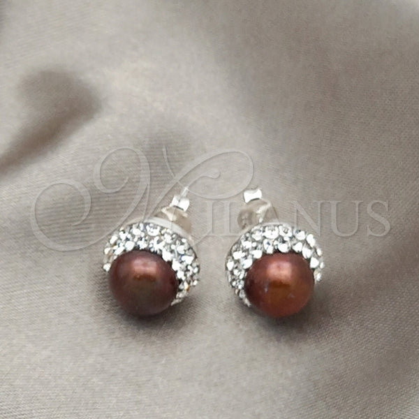 Sterling Silver Ring — Stud Earring with Brown Pearl Polished 02. — main product view — SKU 151569 | Plata 925 anillo — Stud Earring with Brown Pearl pulido 02. — SKU 151569