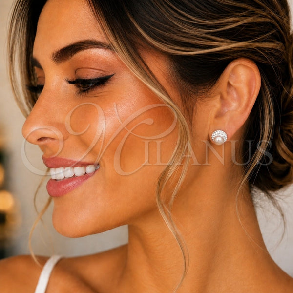 Sterling Silver Stud Earring, with Rose Pearl, Polished, Silver Finish, 02.399.0055