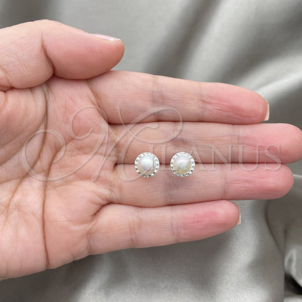 Sterling Silver Ring — Stud Earring with Ivory Pearl Polished 02. — alternate product view — SKU 151575 | Plata 925 anillo — Stud Earring with Ivory Pearl pulido 02. — SKU 151575