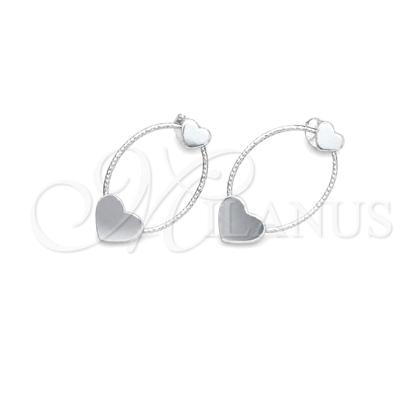 Sterling Silver Stud Earring, Heart Design, Diamond Cutting Finish, Silver Finish, 02.399.0063