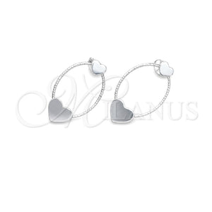 Sterling Silver Stud Earring, Heart Design, Diamond Cutting Finish, Silver Finish, 02.399.0063