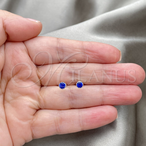 Sterling Silver Stud Earring, with Sapphire Blue Cubic Zirconia, Polished, Silver Finish, 02.397.0039.09
