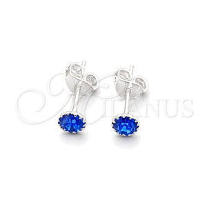 Sterling Silver Stud Earring, with Sapphire Blue Cubic Zirconia, Polished, Silver Finish, 02.397.0039.09