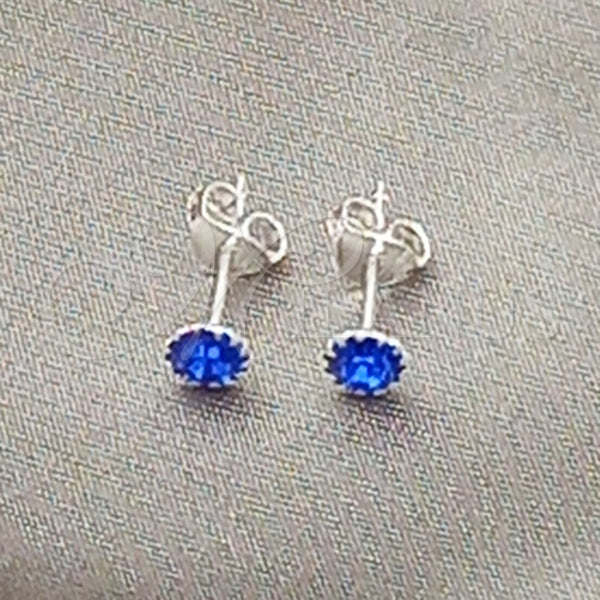 Sterling Silver Stud Earring, with Sapphire Blue Cubic Zirconia, Polished, Silver Finish, 02.397.0039.09