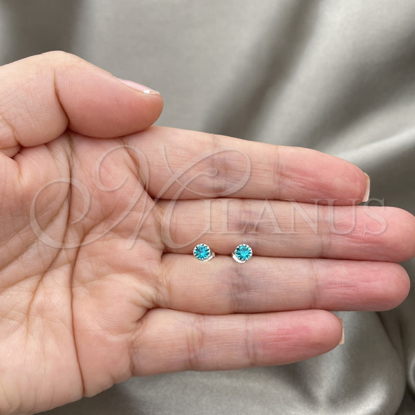 Sterling Silver Stud Earring, with Aqua Blue Cubic Zirconia, Polished, Silver Finish, 02.397.0039.11