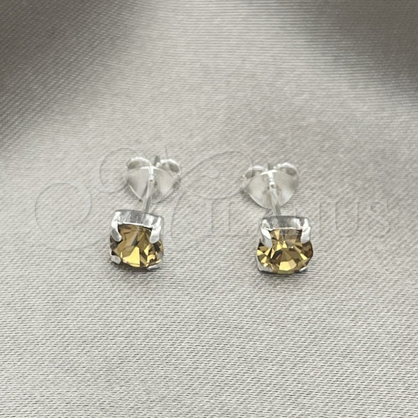 Sterling Silver Stud Earring, with Aqua Blue Cubic Zirconia, Polished, Silver Finish, 02.397.0040.11