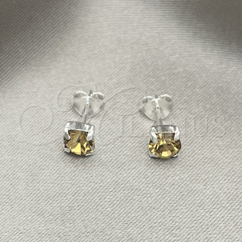 Sterling Silver Stud Earring, with Aqua Blue Cubic Zirconia, Polished, Silver Finish, 02.397.0040.11
