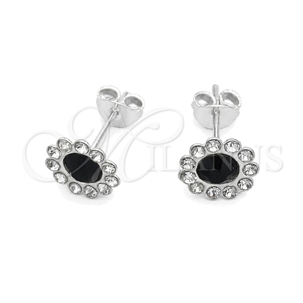 Sterling Silver Stud Earring, with Black Cubic Zirconia, Polished, Silver Finish, 02.397.0041.04