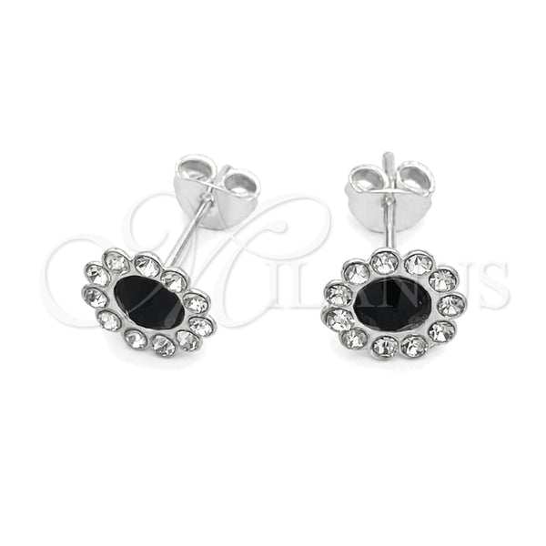 Sterling Silver Stud Earring, with Black Cubic Zirconia, Polished, Silver Finish, 02.397.0041.04