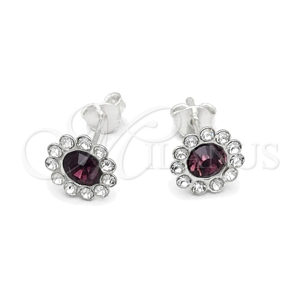 Sterling Silver Stud Earring, with Dark Amethyst Cubic Zirconia, Polished, Silver Finish, 02.397.0041.05