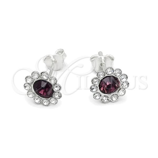 Sterling Silver Stud Earring, with Dark Amethyst Cubic Zirconia, Polished, Silver Finish, 02.397.0041.05