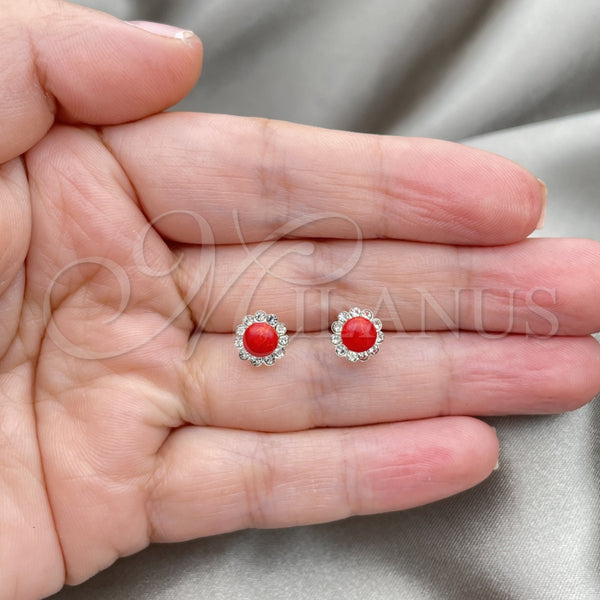 Sterling Silver Ring — Stud Earring with Orange Red Pearl Polished 02. — alternate product view — SKU 151617 | Plata 925 anillo — Stud Earring with Orange Red Pearl pulido 02. — SKU 151617