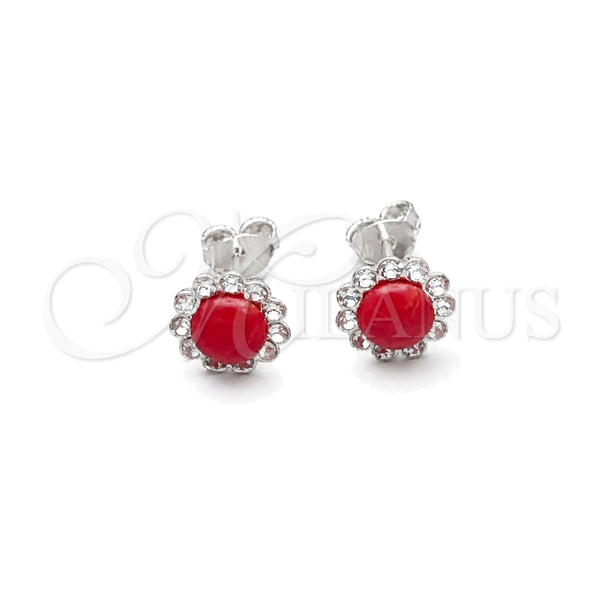 Sterling Silver Stud Earring, with Orange Red Pearl, Polished, Silver Finish, 02.397.0042.03
