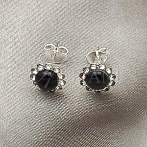 Sterling Silver Ring — Stud Earring with Black Pearl Polished 02. — main product view — SKU 151619 | Plata 925 anillo — Stud Earring with negro Pearl pulido 02. — SKU 151619