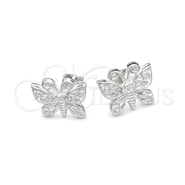 Sterling Silver Stud Earring, Butterfly Design, Polished, Silver Finish, 02.407.0007