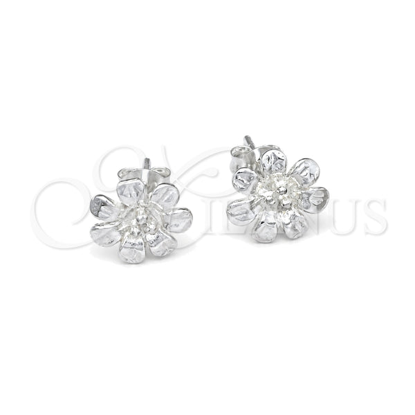 Sterling Silver Stud Earring, Flower Design, Polished, Silver Finish, 02.407.0011