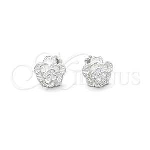 Sterling Silver Stud Earring, Flower Design, Polished, Silver Finish, 02.407.0012