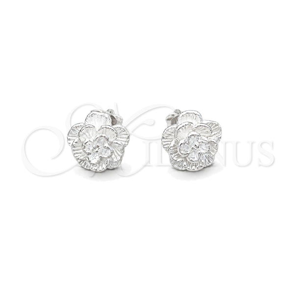 Sterling Silver Stud Earring, Flower Design, Polished, Silver Finish, 02.407.0012