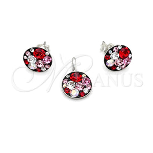 Sterling Silver Earring and Pendant Adult Set, with Garnet Crystal, Polished, Silver Finish, 10.408.0001.01
