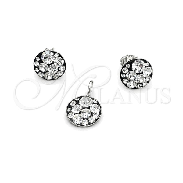 Sterling Silver Earring and Pendant Adult Set, with White Crystal, Polished, Silver Finish, 10.408.0001.03