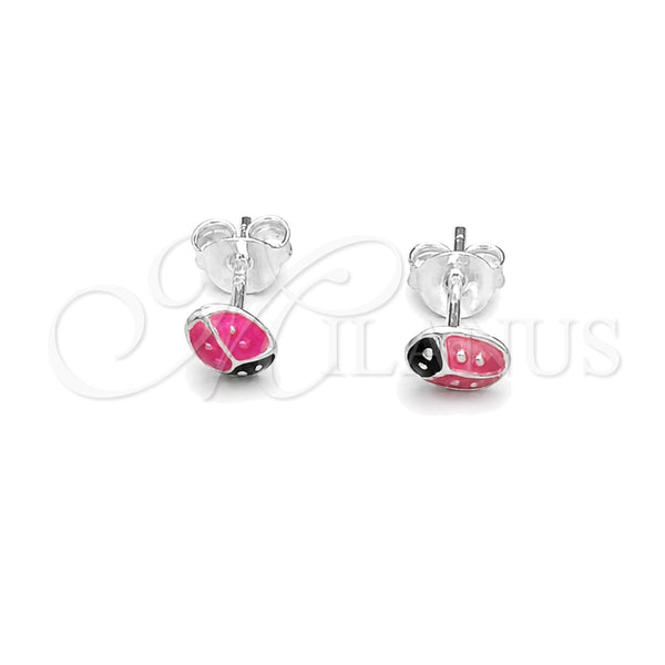 Sterling Silver Stud Earring, Ladybug Design, Pink Enamel Finish, Silver Finish, 02.406.0001.02