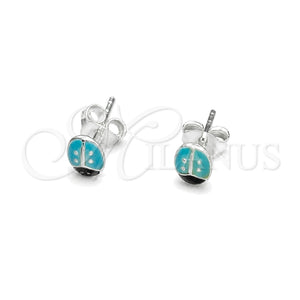 Sterling Silver Stud Earring, Ladybug Design, Azul claro Enamel Finish, Silver Finish, 02.406.0001.03
