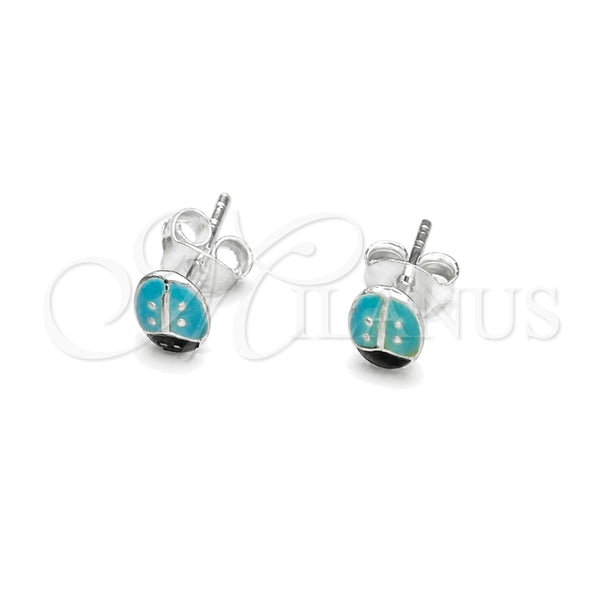 Sterling Silver Stud Earring, Ladybug Design, Azul claro Enamel Finish, Silver Finish, 02.406.0001.03