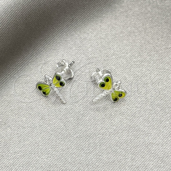 Sterling Silver Ring — Stud Earring Dragon-Fly Design Yellow Enamel 02. — main product view — SKU 151665 | Plata 925 anillo — Stud Earring Dragon-Fly diseño Yellow Enamel 02. — SKU 151665