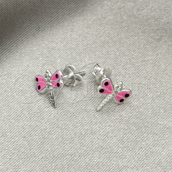 Sterling Silver Ring — Stud Earring Dragon-Fly Design Pink Enamel 02. — alternate product view — SKU 151666 | Plata 925 anillo — Stud Earring Dragon-Fly diseño Pink Enamel 02. — SKU 151666