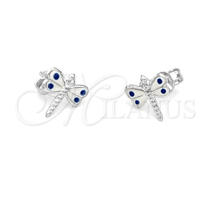 Sterling Silver Stud Earring, Dragon-Fly Design, White Enamel Finish, Silver Finish, 02.406.0002.03