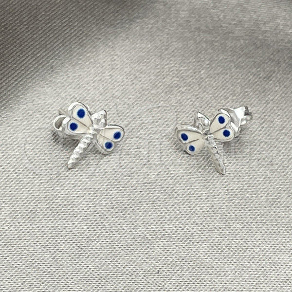 Sterling Silver Ring — Stud Earring Dragon-Fly Design White Enamel 02. — alternate product view — SKU 151667 | Plata 925 anillo — Stud Earring Dragon-Fly diseño blanco Enamel 02. — SKU 151667