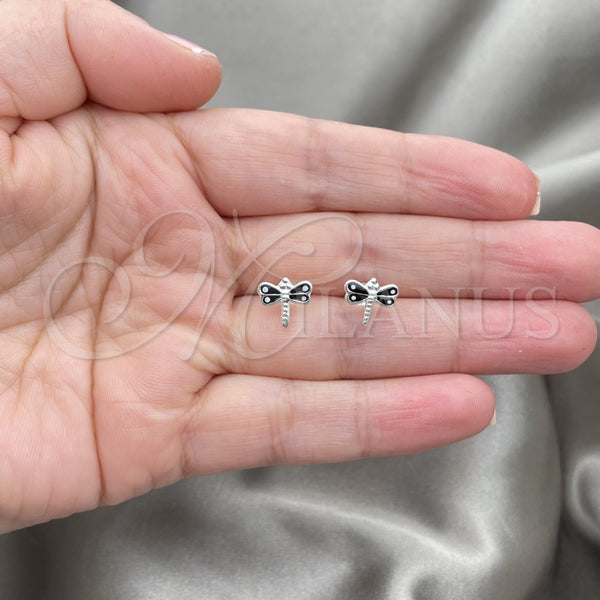 Sterling Silver Ring — Stud Earring Dragon-Fly Design Black Enamel 02. — alternate product view — SKU 151668 | Plata 925 anillo — Stud Earring Dragon-Fly diseño negro Enamel 02. — SKU 151668