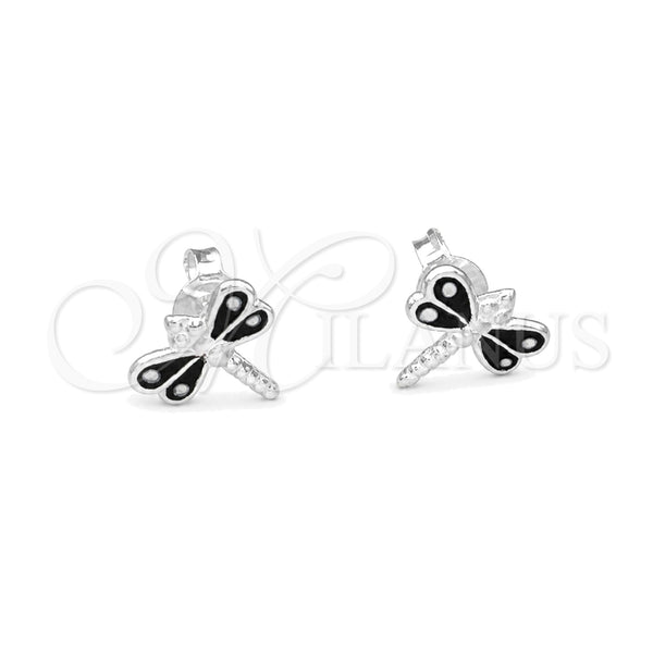 Sterling Silver Stud Earring, Dragon-Fly Design, Black Enamel Finish, Silver Finish, 02.406.0002.04