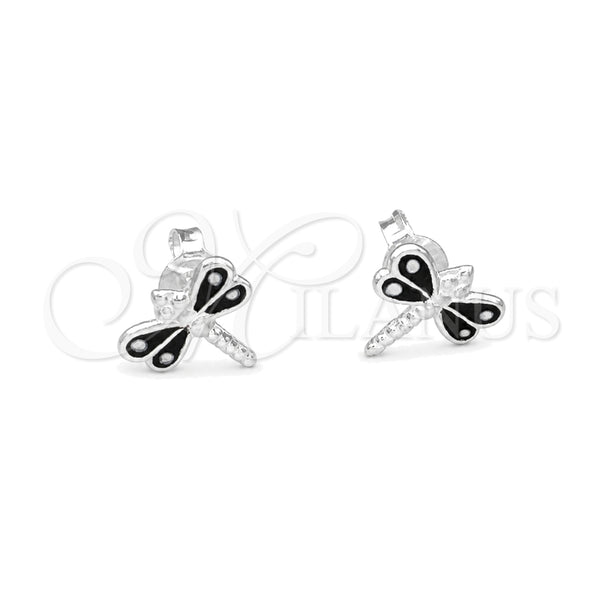 Sterling Silver Stud Earring, Dragon-Fly Design, Black Enamel Finish, Silver Finish, 02.406.0002.04