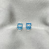 Sterling Silver Stud Earring, Owl Design, Azul claro Enamel Finish, Silver Finish, 02.406.0003.01