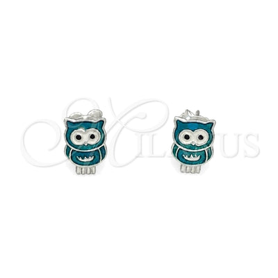Sterling Silver Stud Earring, Owl Design, Azul claro Enamel Finish, Silver Finish, 02.406.0003.01 for wholesale, main product view