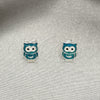 Sterling Silver Stud Earring, Owl Design, Azul claro Enamel Finish, Silver Finish, 02.406.0003.01