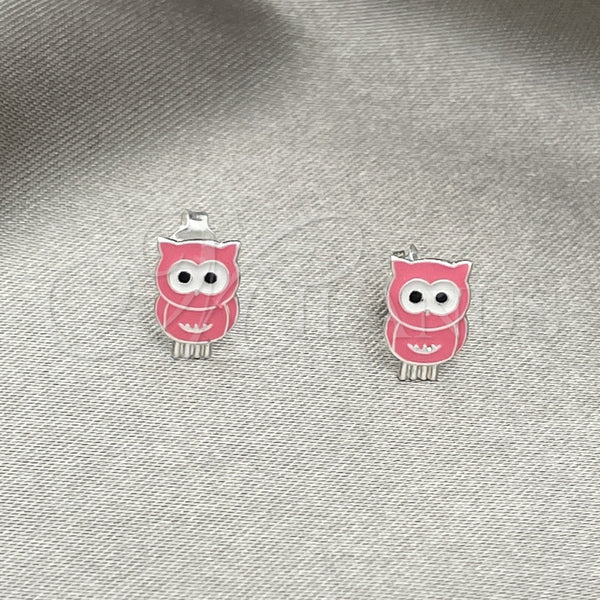 Sterling Silver Ring — Stud Earring Owl Design Pink Enamel 02. — alternate product view — SKU 151670 | Plata 925 anillo — Stud Earring Owl diseño Pink Enamel 02. — SKU 151670