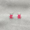 Sterling Silver Stud Earring, Teddy Bear Design, Pink Enamel Finish, Silver Finish, 02.406.0004.01