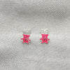 Sterling Silver Stud Earring, Teddy Bear Design, Pink Enamel Finish, Silver Finish, 02.406.0004.01